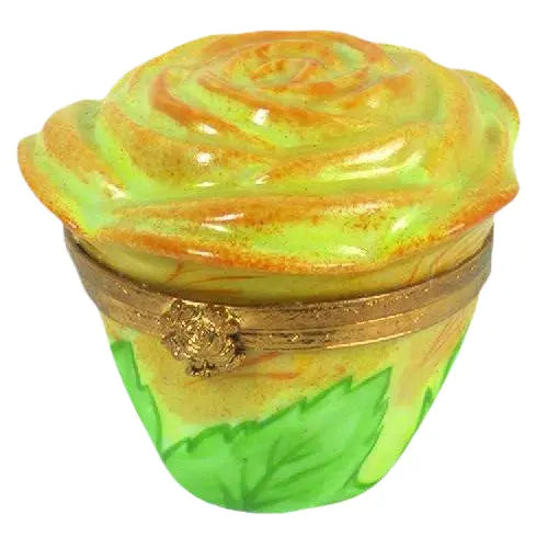 Rose bud Yellow Porcelain Limoges flowers garden French Trinket Box