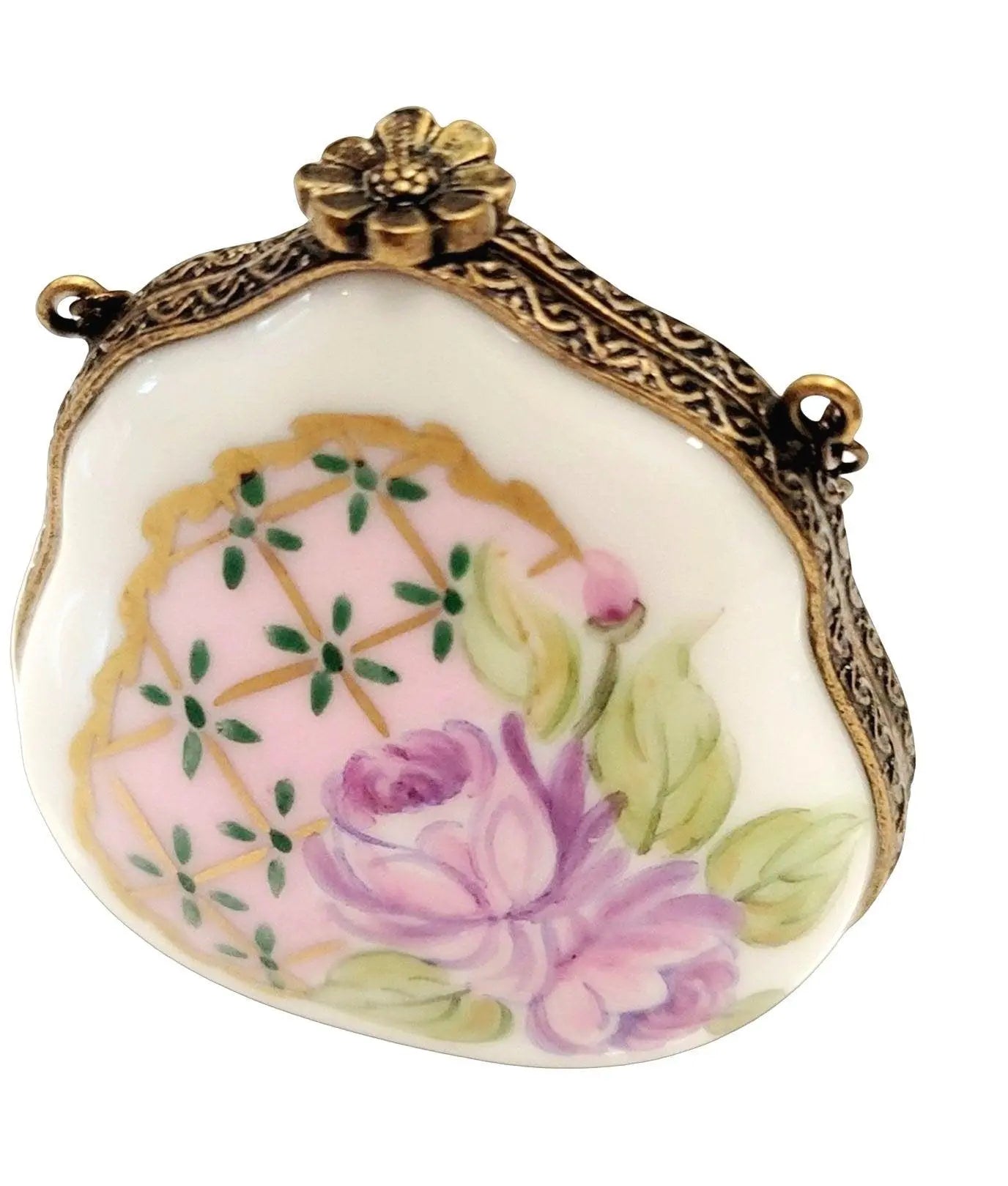 Rose on Pink Purse Limoges Box Porcelain Limoges purse trinket box French Trinket Box