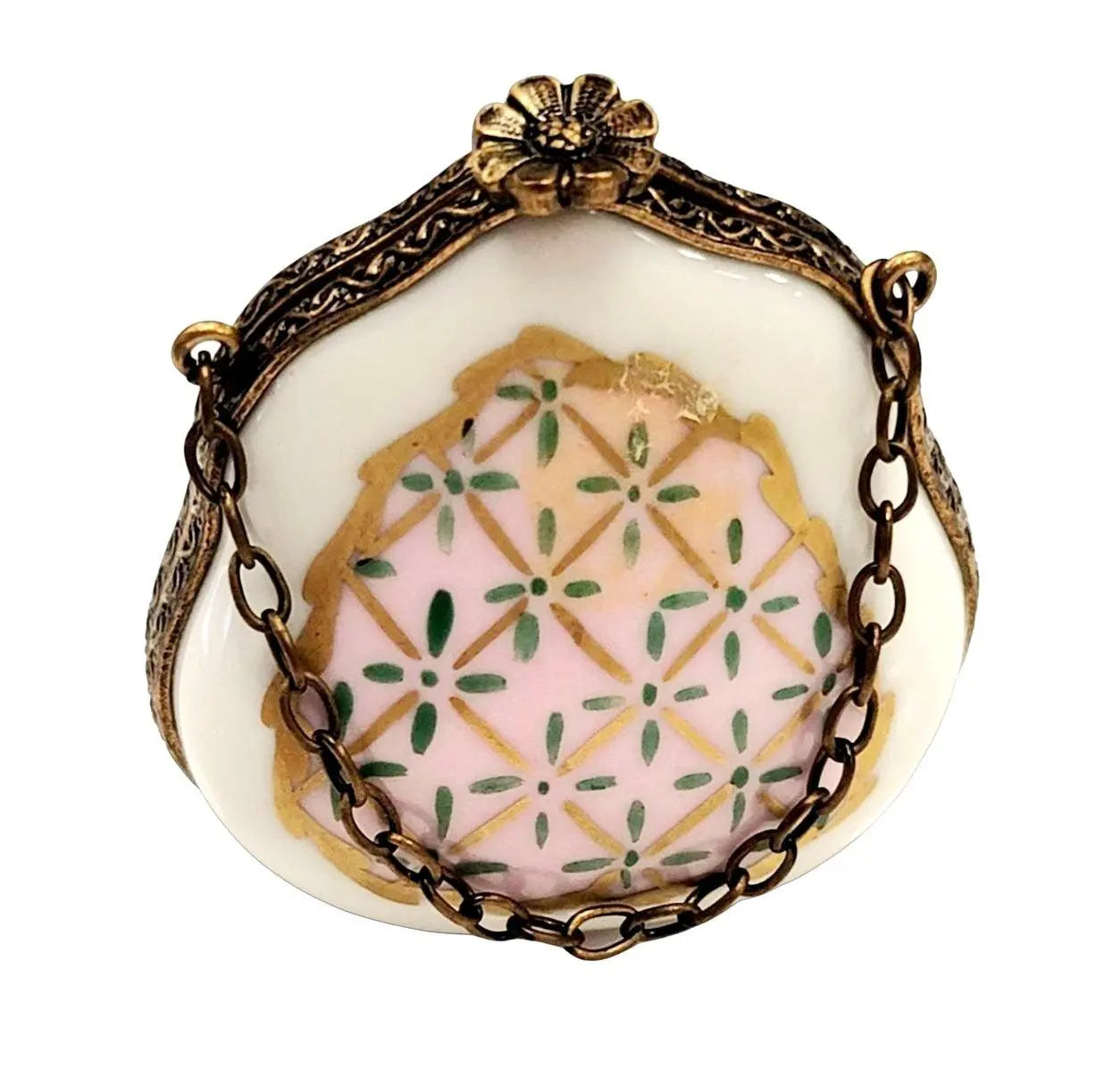 Rose on Pink Purse Limoges Box Porcelain Limoges purse trinket box French Trinket Box