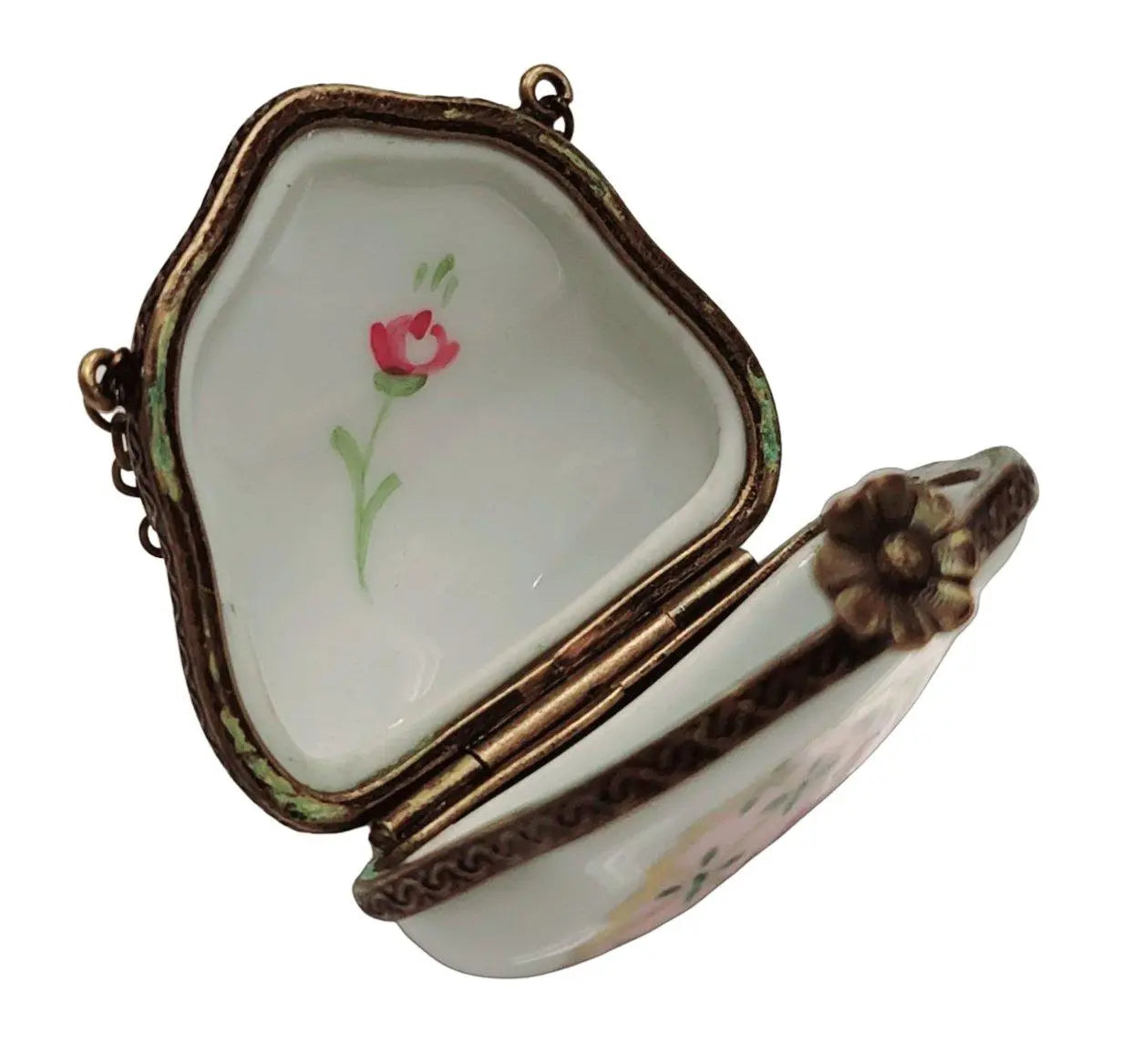 Rose on Pink Purse Limoges Box Porcelain Limoges purse trinket box French Trinket Box