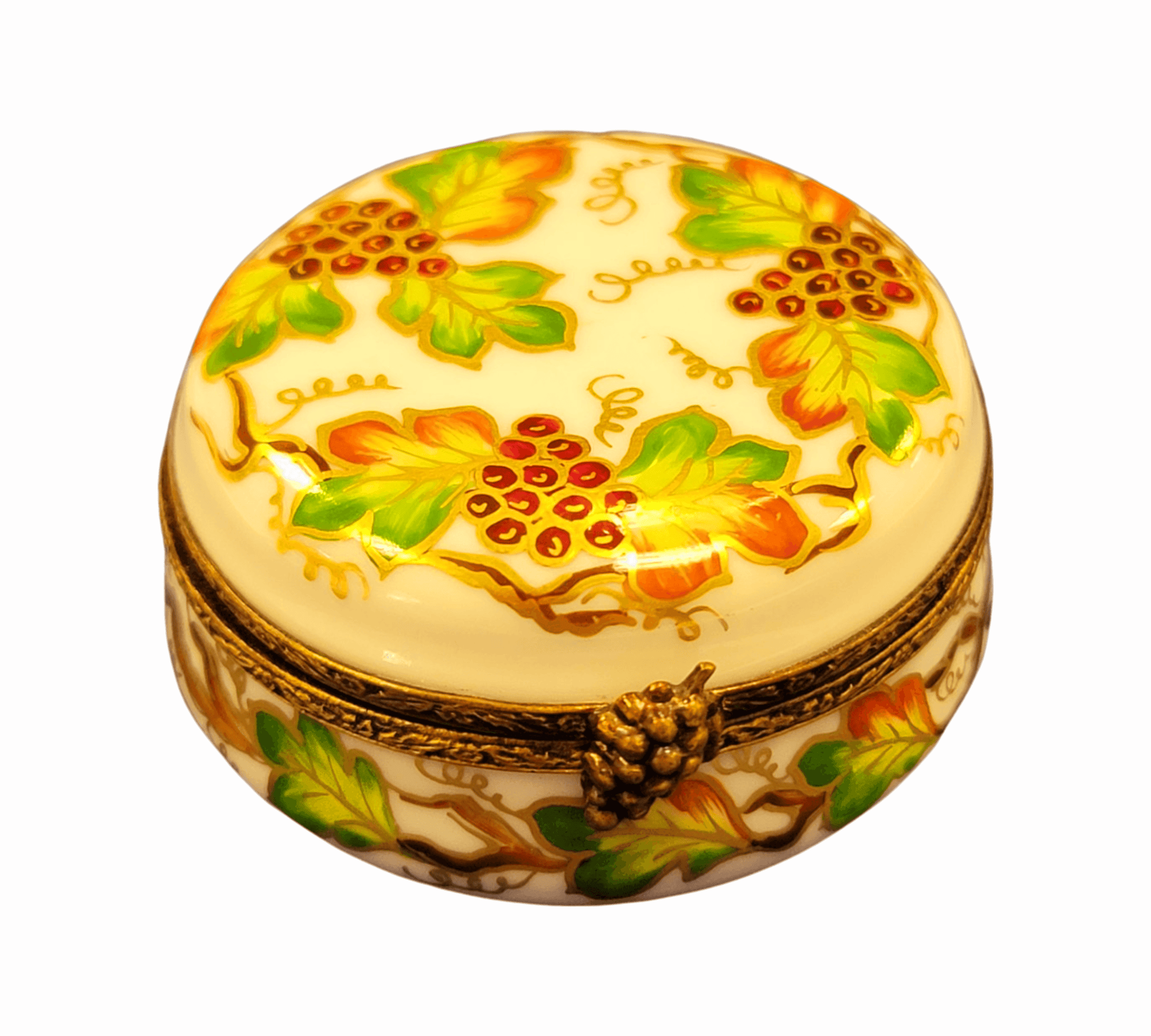 Round Grape Elegance Box Porcelain Limoges French Trinket Box