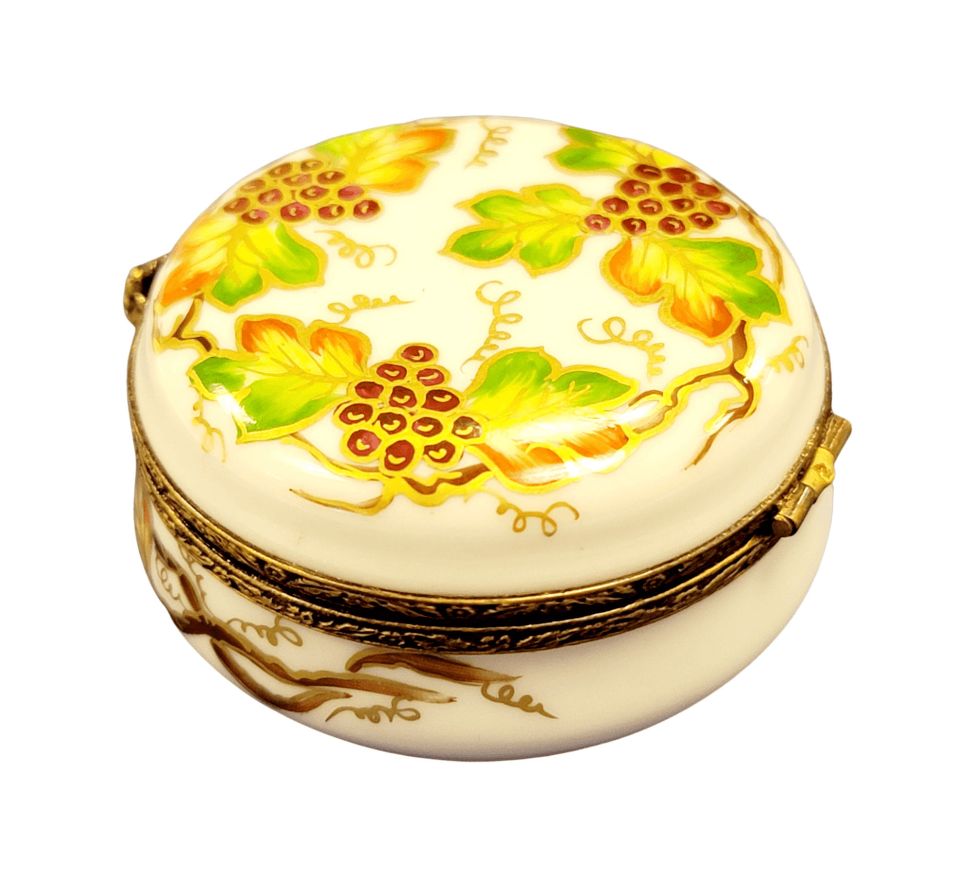 Round Grape Elegance Box Porcelain Limoges French Trinket Box