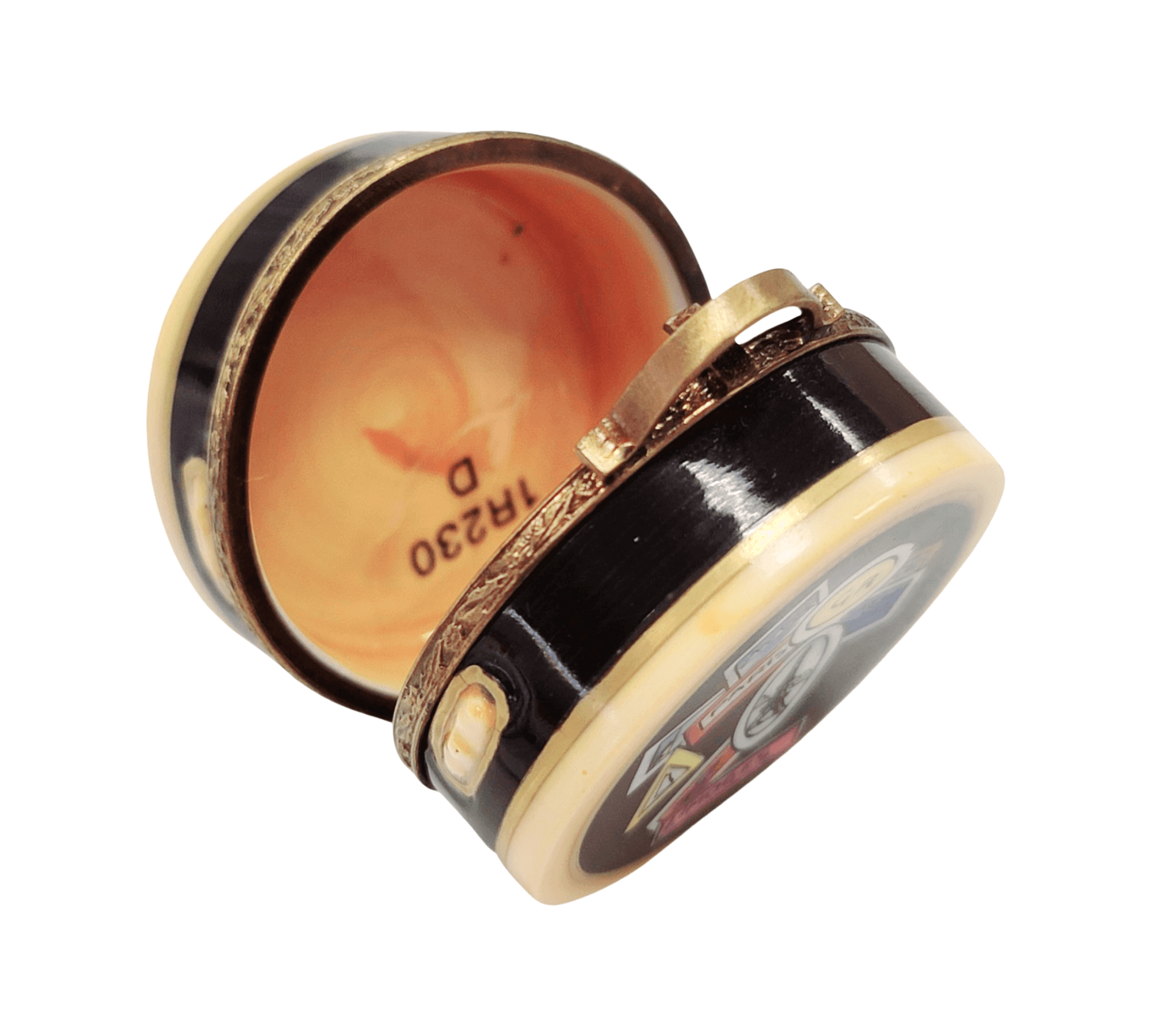 Round Travel Suitcase Limoges Box Porcelain Limoges travel French Trinket Box