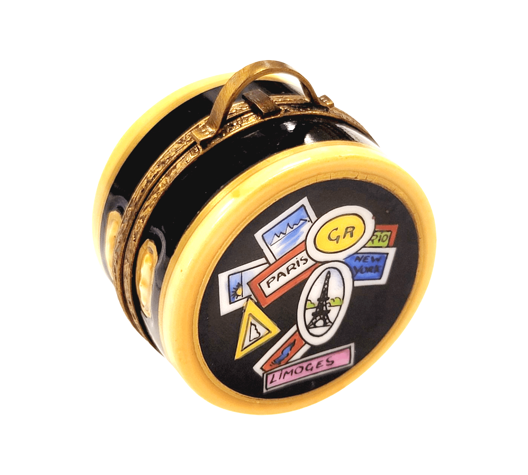 Round Travel Suitcase Limoges Box Porcelain Limoges travel French Trinket Box
