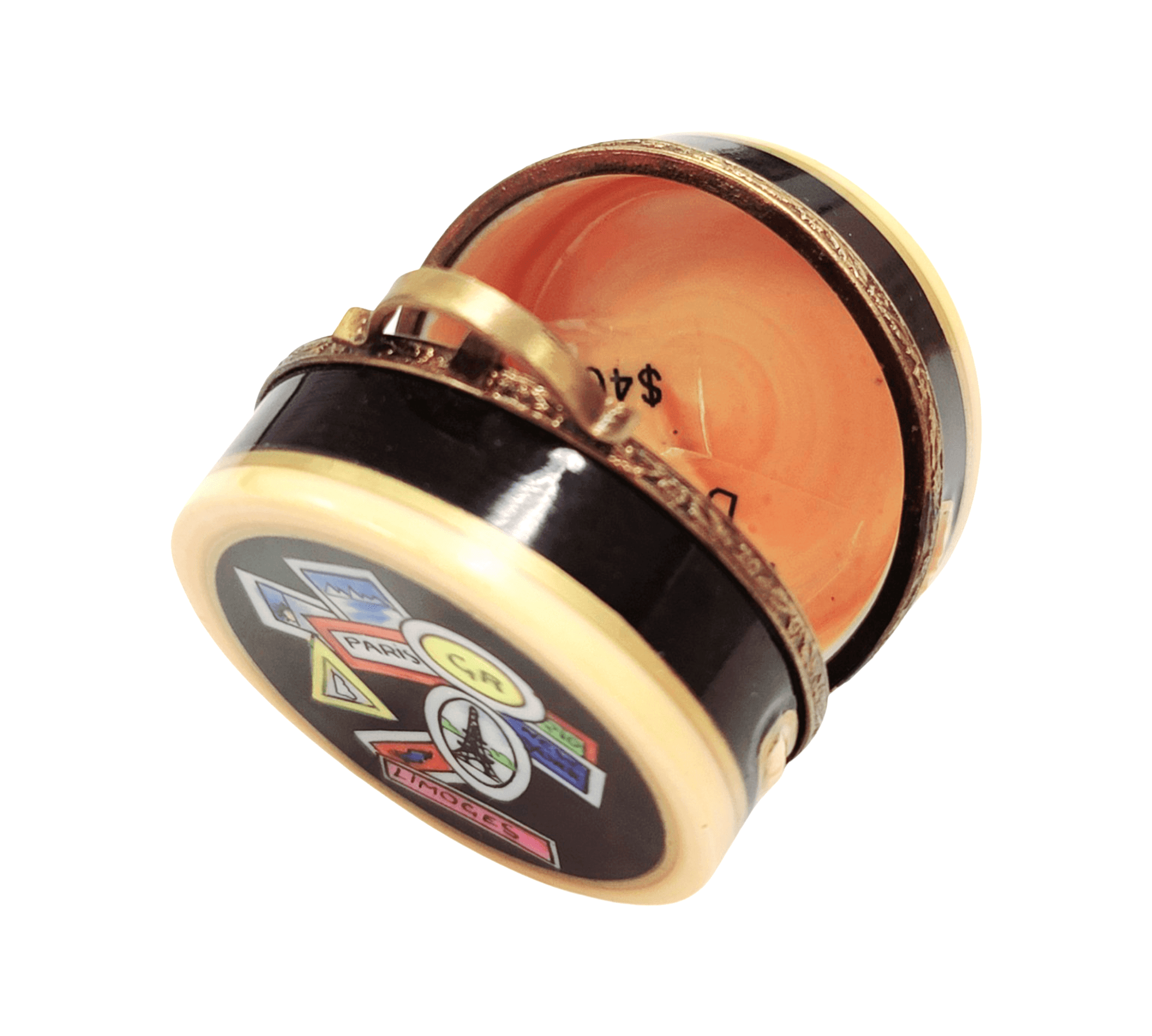 Round Travel Suitcase Limoges Box Porcelain Limoges travel French Trinket Box