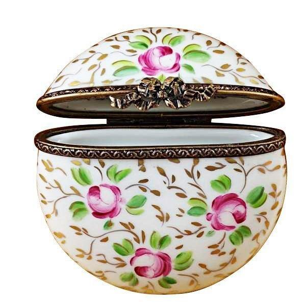 Round with Gold and Pink Flowers limoges box Porcelain Limoges French Trinket Box