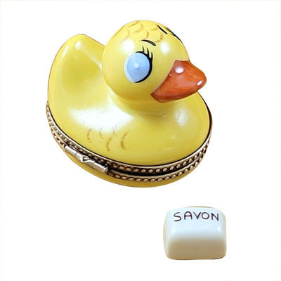 Rubber Duck with Yellow Soap Porcelain Limoges baby bird French Trinket Box
