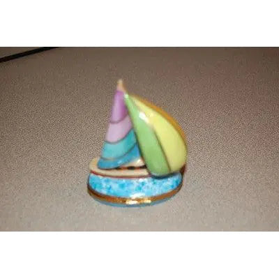Sailboat: Multi Color Porcelain Limoges vehicle beach ocean French Trinket Box