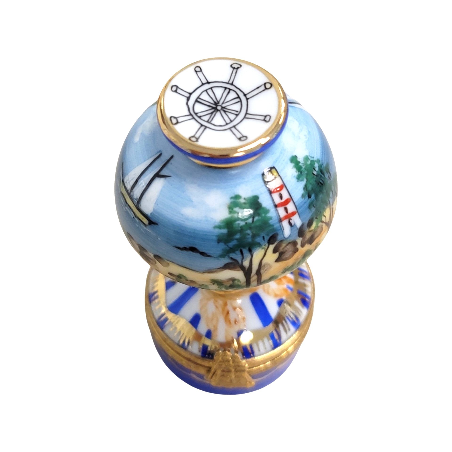 Sailboats Lighthouse Table Lamp Porcelain Limoges furniture French Trinket Box