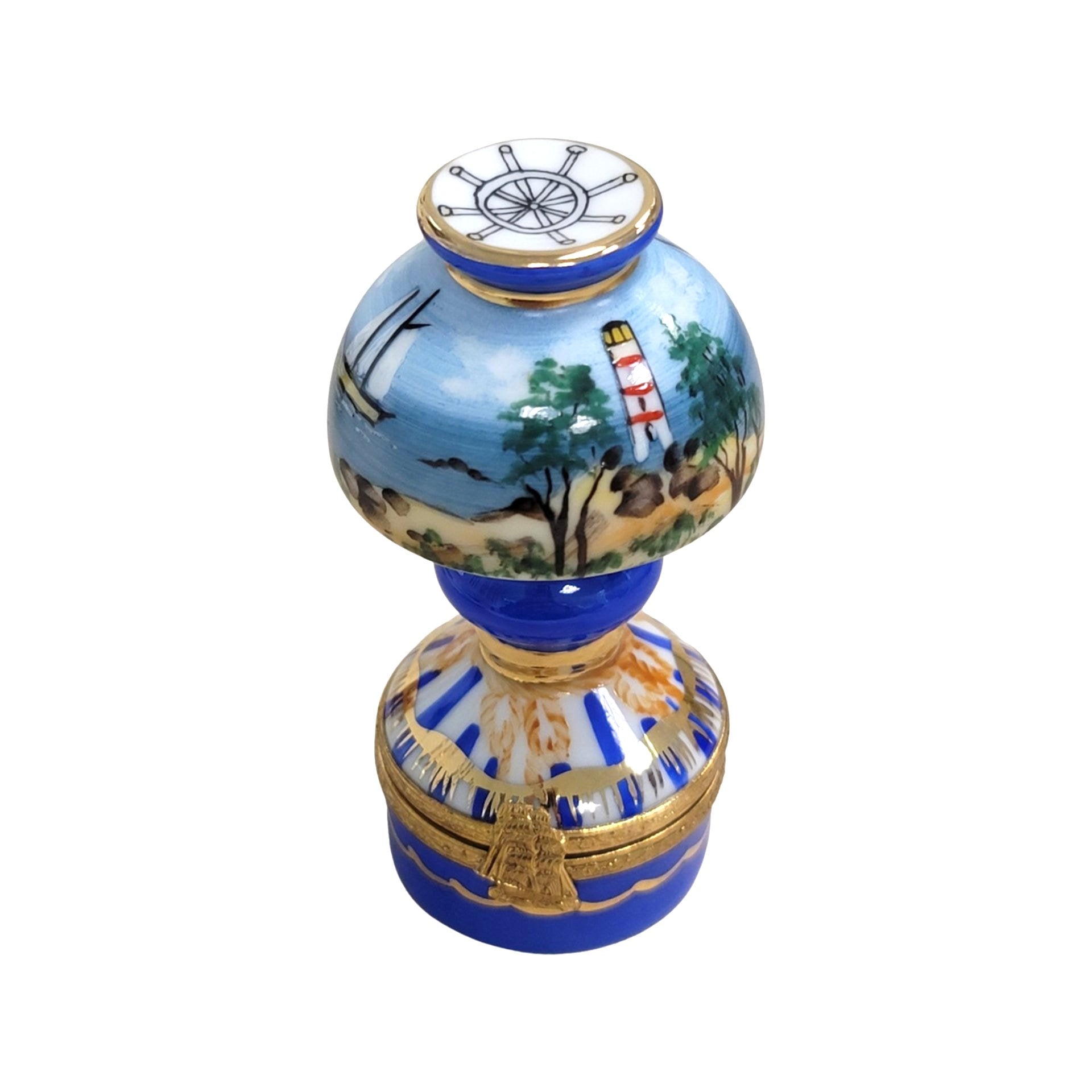 Sailboats Lighthouse Table Lamp Porcelain Limoges furniture French Trinket Box