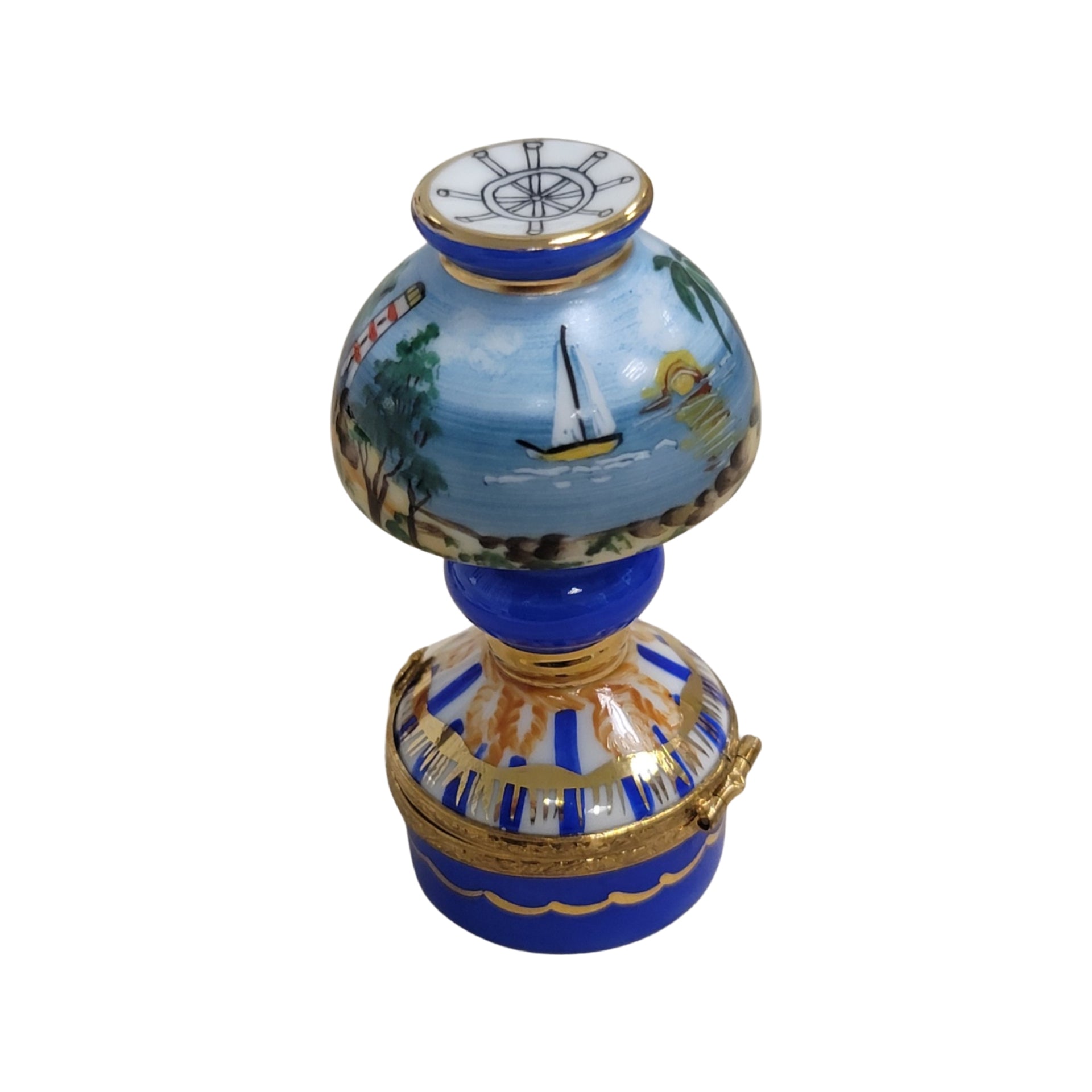 Sailboats Lighthouse Table Lamp Porcelain Limoges furniture French Trinket Box