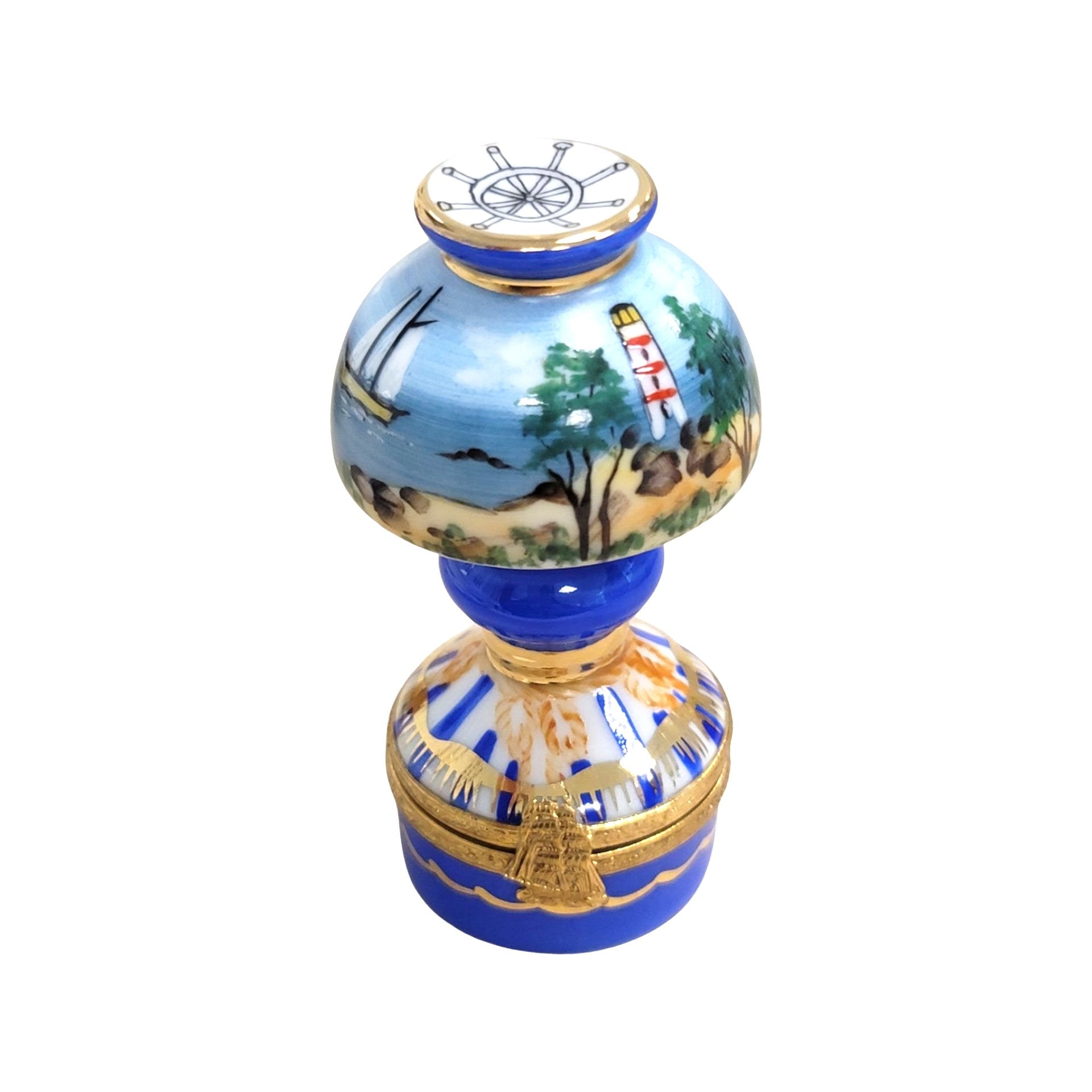 Sailboats Lighthouse Table Lamp Porcelain Limoges furniture French Trinket Box