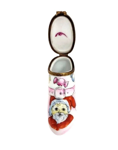 Santa Boot Candy Porcelain Box Porcelain Limoges Santa Shoes French Trinket Box