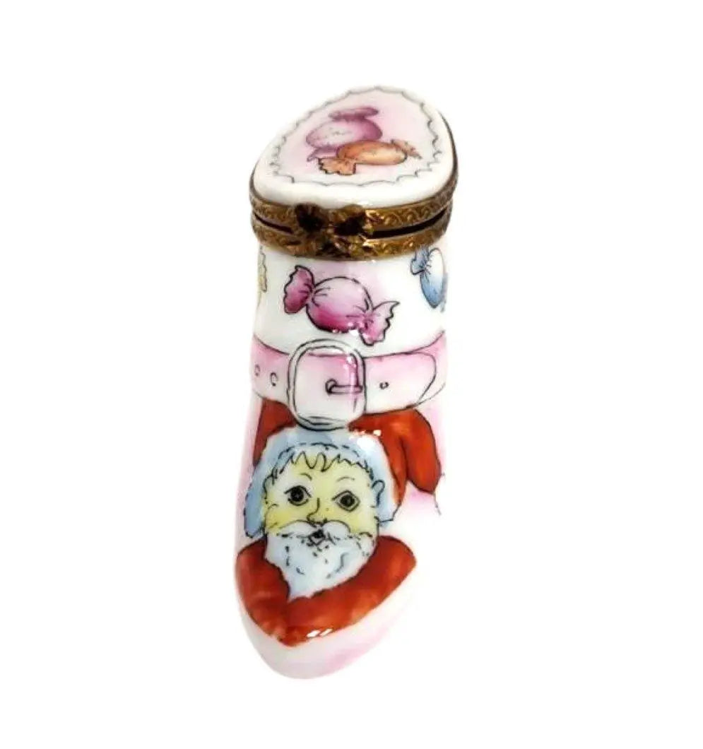 Santa Boot Candy Porcelain Box Porcelain Limoges Santa Shoes French Trinket Box