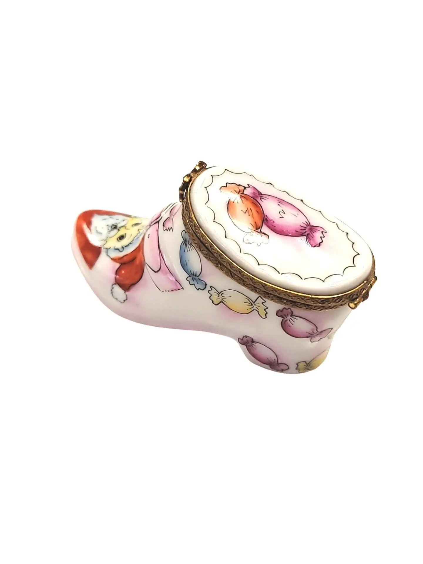 Santa Boot Candy Porcelain Box Porcelain Limoges Santa Shoes French Trinket Box