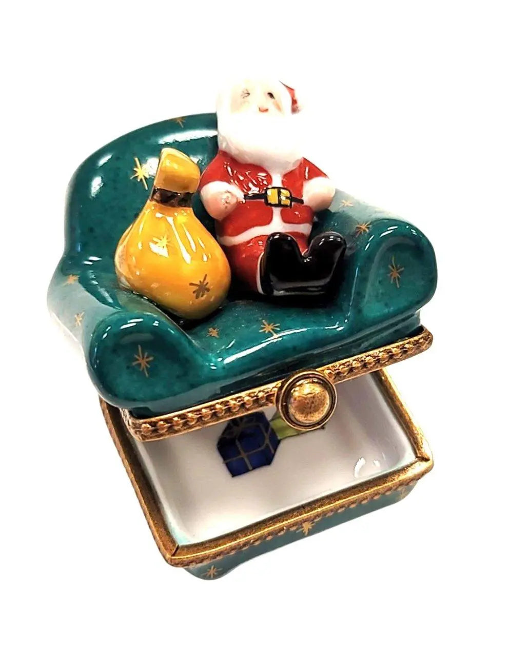 Santa Claus on Green Chair Porcelain Limoges santa christmas French Trinket Box