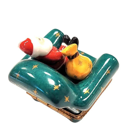 Santa Claus on Green Chair Porcelain Limoges santa christmas French Trinket Box