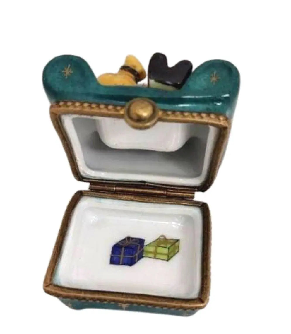 Santa Claus on Green Chair Porcelain Limoges santa christmas French Trinket Box