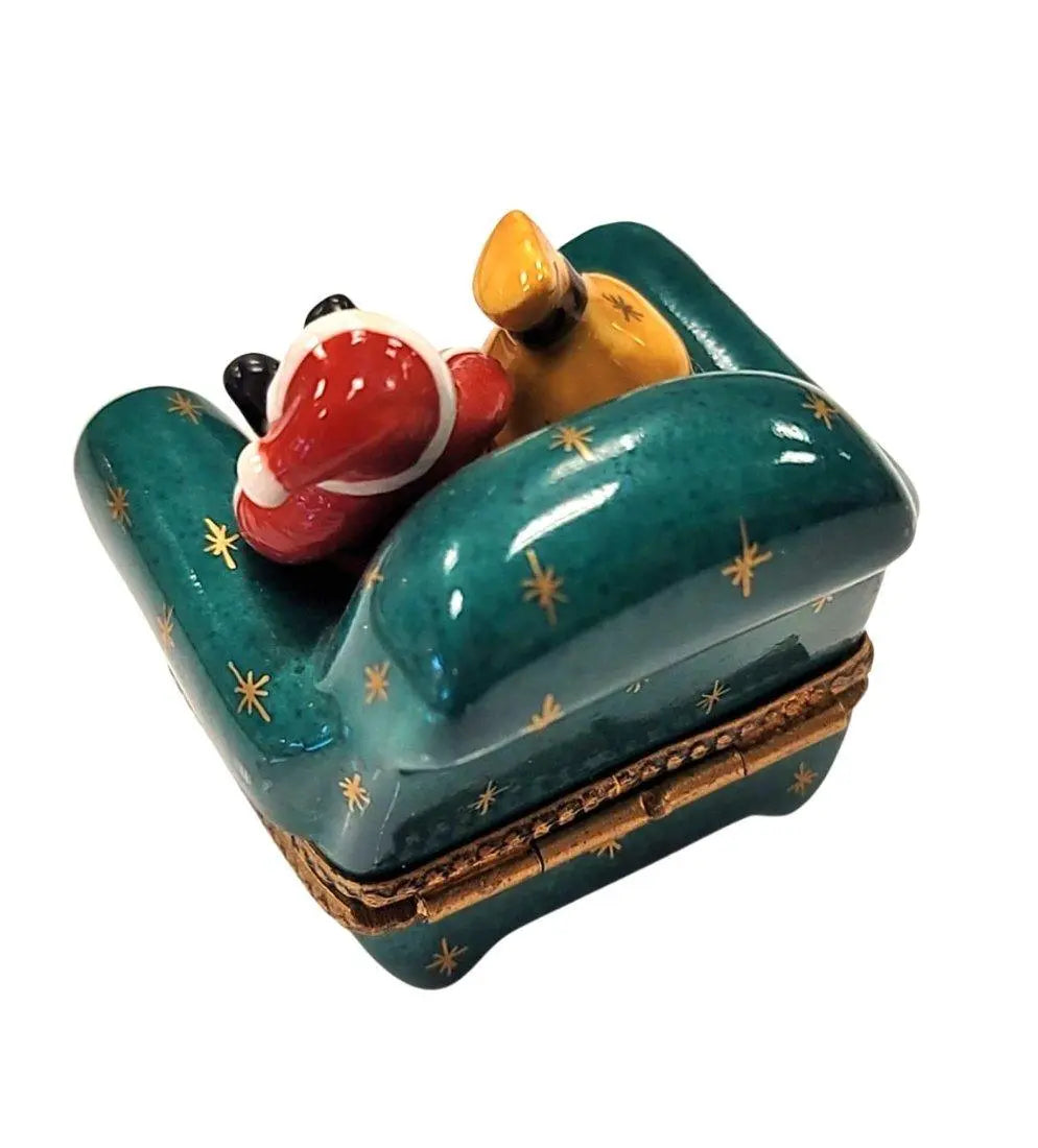 Santa Claus on Green Chair Porcelain Limoges santa christmas French Trinket Box