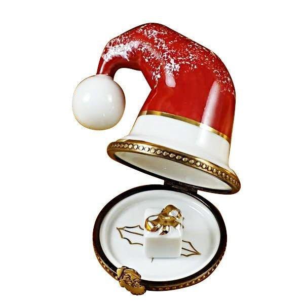Santa Hat with Present Porcelain Limoges Santa xmas French Trinket Box