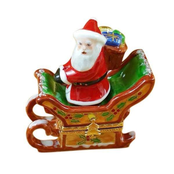 Santa In Sleigh W Rein-Deer Porcelain Limoges Santa Claus French Trinket Box
