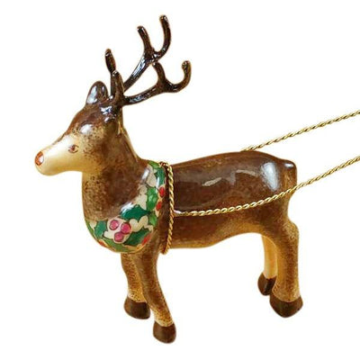 Santa In Sleigh W Rein-Deer Porcelain Limoges Santa Claus French Trinket Box