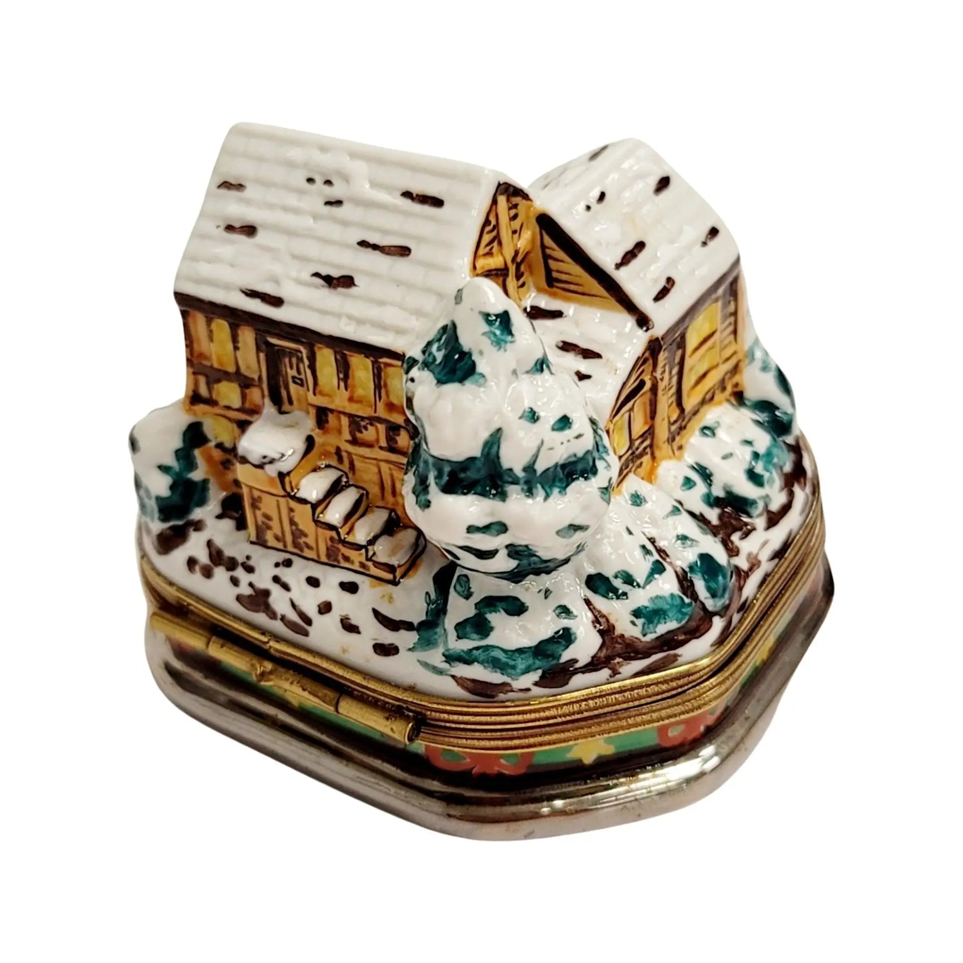 Santa On Winter Cottage Roof Porcelain Limoges santa christmas French Trinket Box