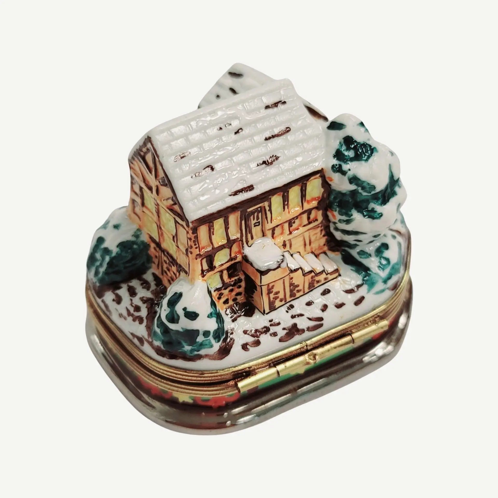 Santa On Winter Cottage Roof Porcelain Limoges santa christmas French Trinket Box