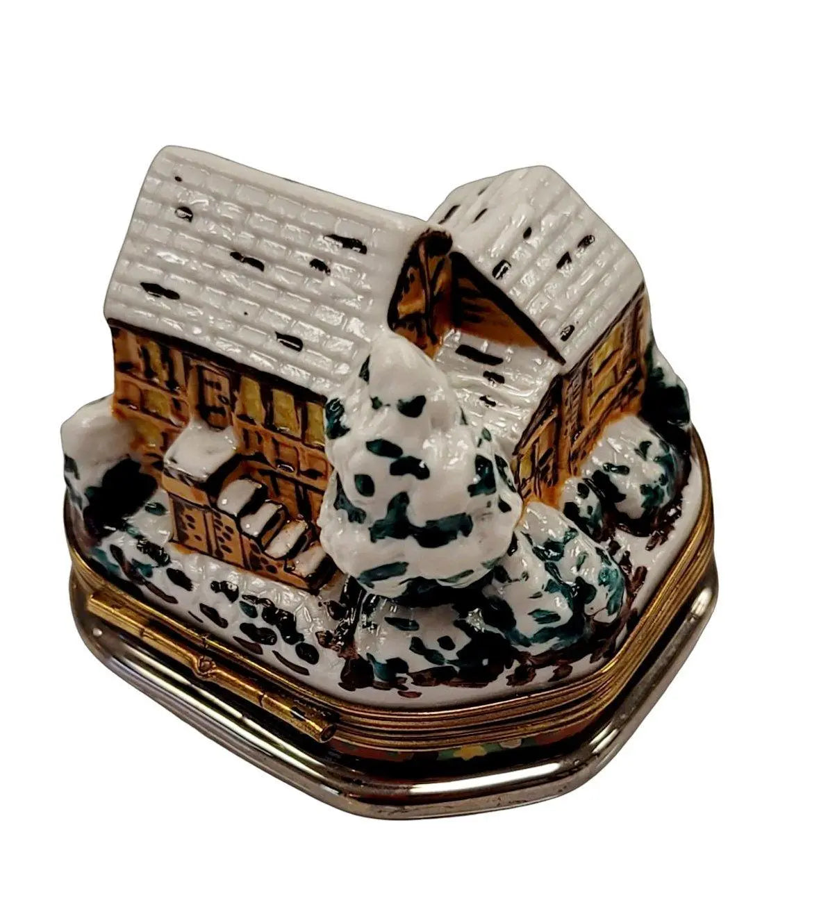 Santa On Winter Cottage Roof Porcelain Limoges santa christmas French Trinket Box