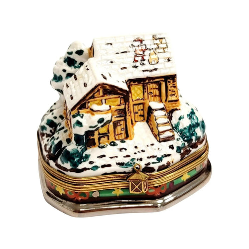 Santa On Winter Cottage Roof Porcelain Limoges santa christmas French Trinket Box