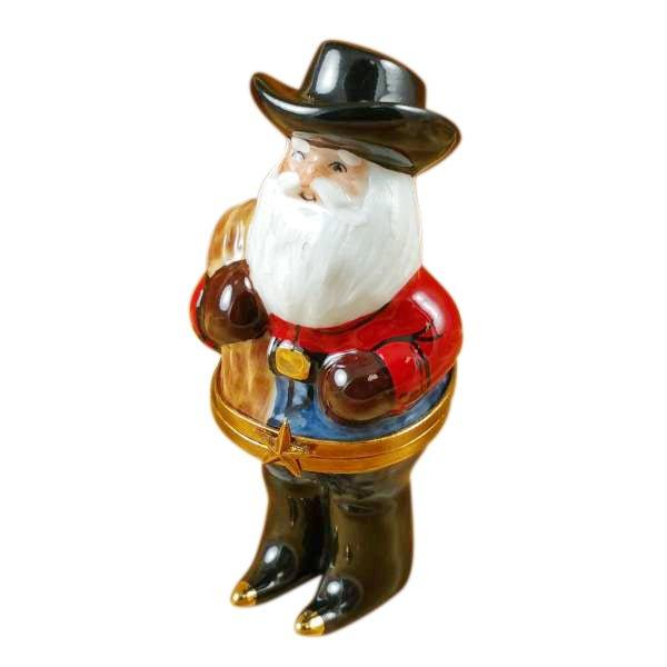 Santa Texas with Hat Boots Rope & Removable Present Porcelain Limoges santa French Trinket Box