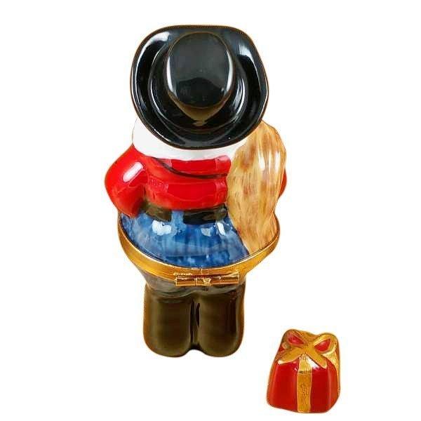 Santa Texas with Hat Boots Rope & Removable Present Porcelain Limoges santa French Trinket Box