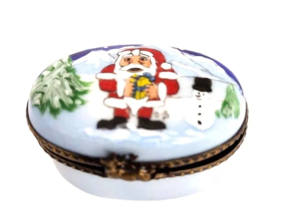 Santa and Snowman Delight Porcelain Limoges santa christmas French Trinket Box