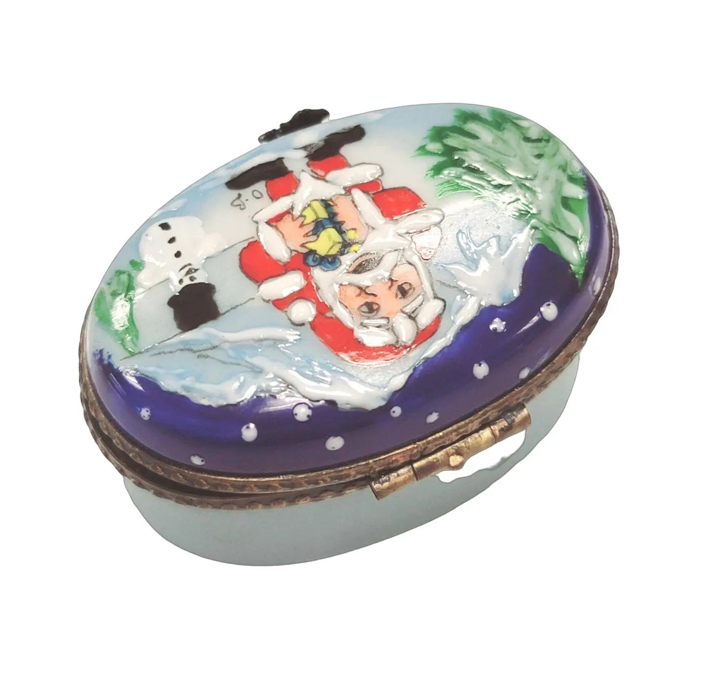 Santa and Snowman Delight Porcelain Limoges santa christmas French Trinket Box