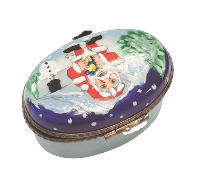 Santa and Snowman Delight Porcelain Limoges santa christmas French Trinket Box