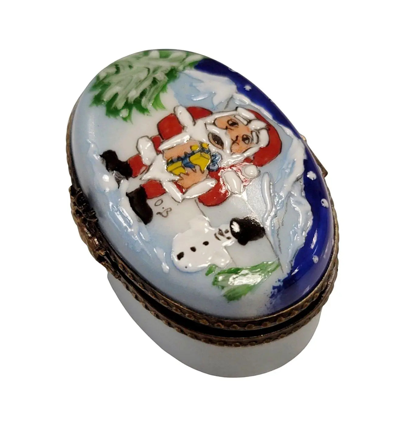 Santa and Snowman Delight Porcelain Limoges santa christmas French Trinket Box