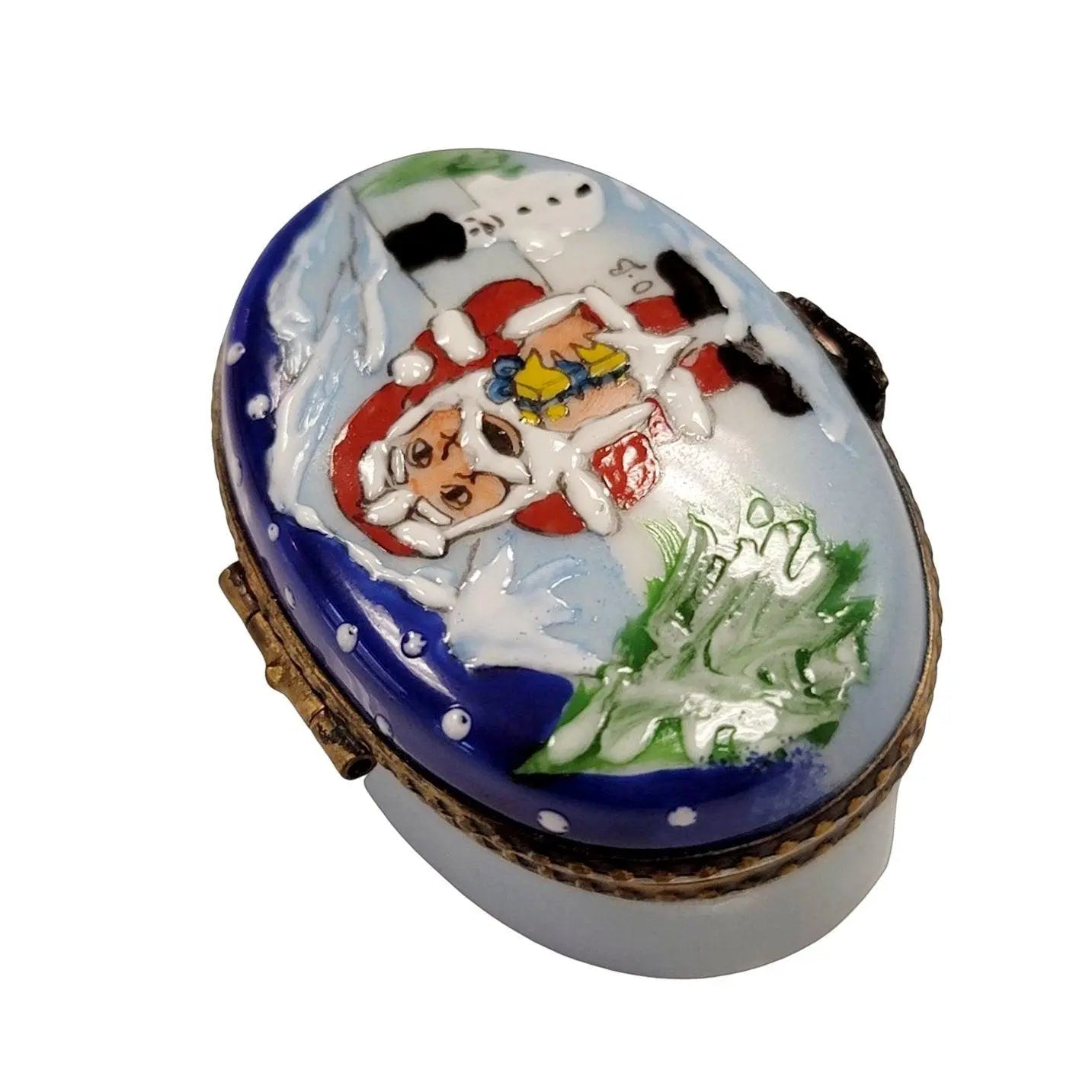 Santa and Snowman Delight Porcelain Limoges santa christmas French Trinket Box