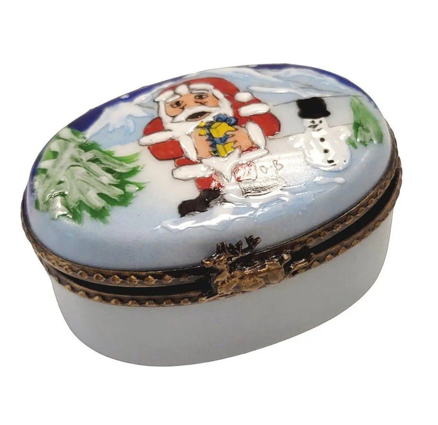 Santa and Snowman Delight Porcelain Limoges santa christmas French Trinket Box