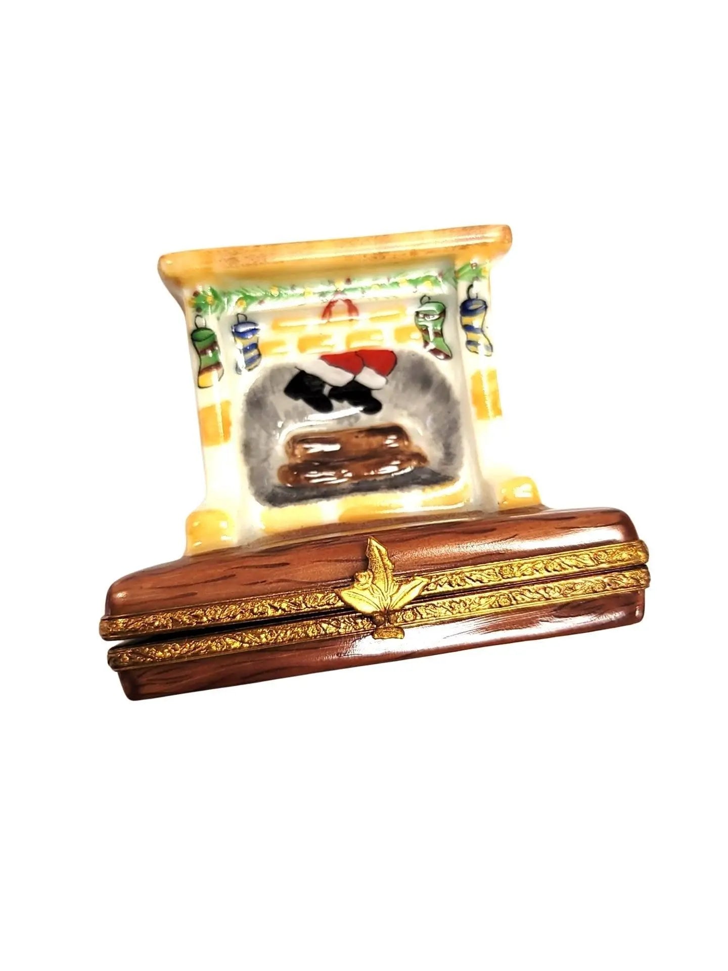 Santa in Cozy Fireplace Porcelain Limoges santa christmas xmas French Trinket Box