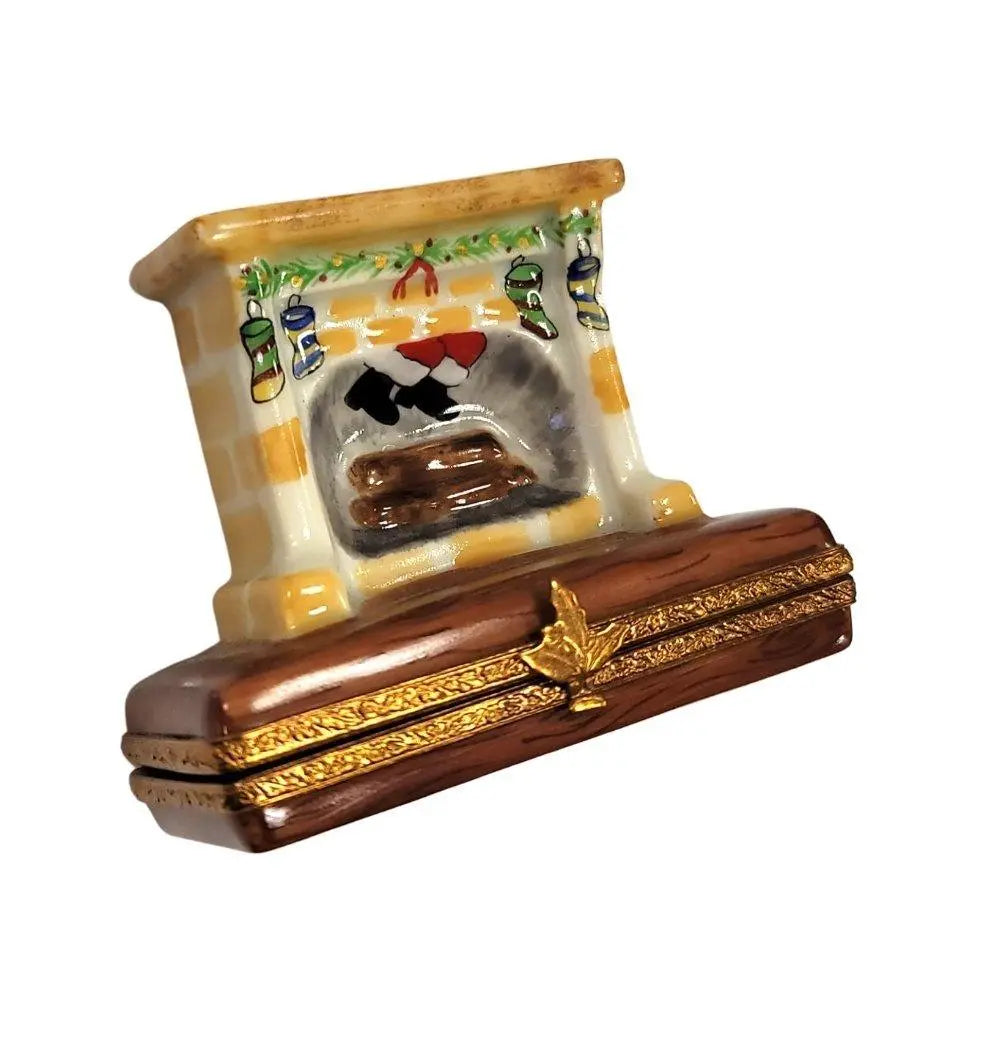 Santa in Cozy Fireplace Porcelain Limoges santa christmas xmas French Trinket Box