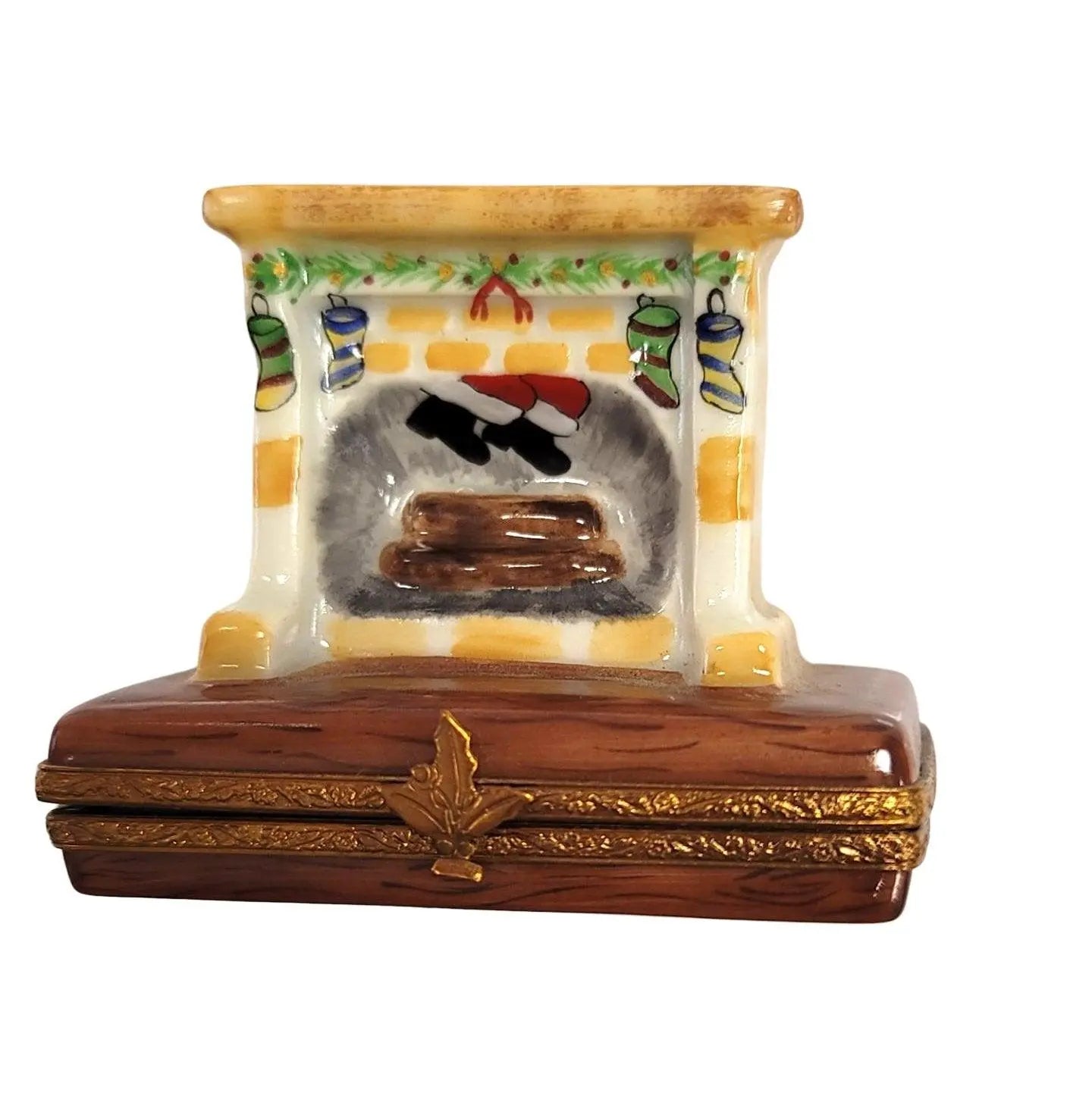 Santa in Cozy Fireplace Porcelain Limoges santa christmas xmas French Trinket Box