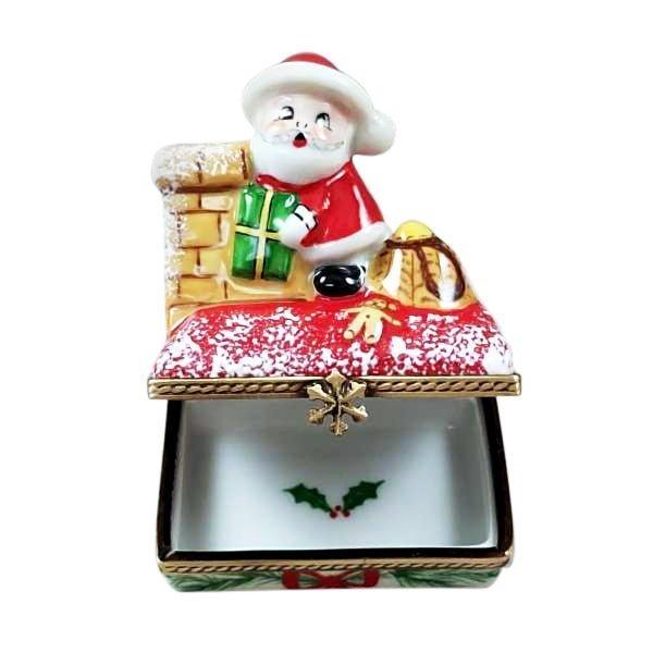 Santa on Roof with Gift Porcelain Limoges Santa French Trinket Box