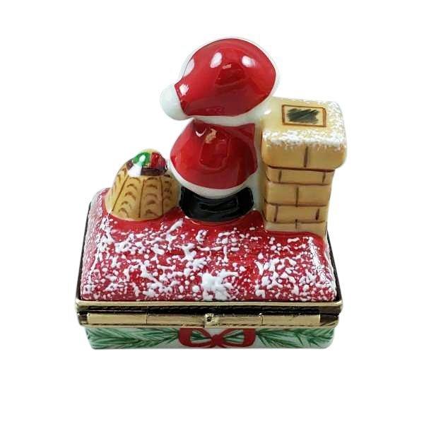 Santa on Roof with Gift Porcelain Limoges Santa French Trinket Box