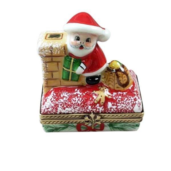 Santa on Roof with Gift Porcelain Limoges Santa French Trinket Box