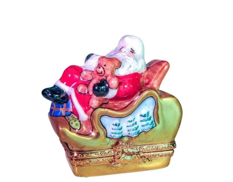 Santa on Sleigh Porcelain Limoges santa christmas French Trinket Box