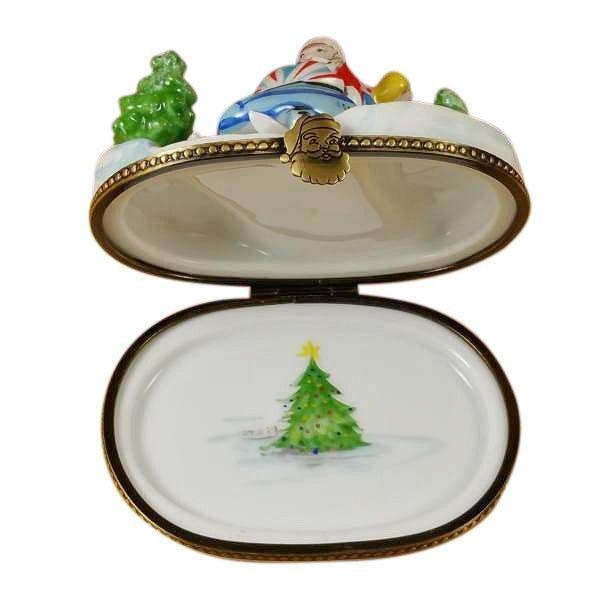 Santa on Snowmobile Porcelain Limoges Santa vehicle French Trinket Box