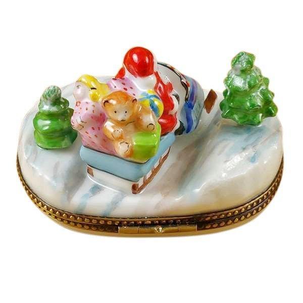 Santa on Snowmobile Porcelain Limoges Santa vehicle French Trinket Box