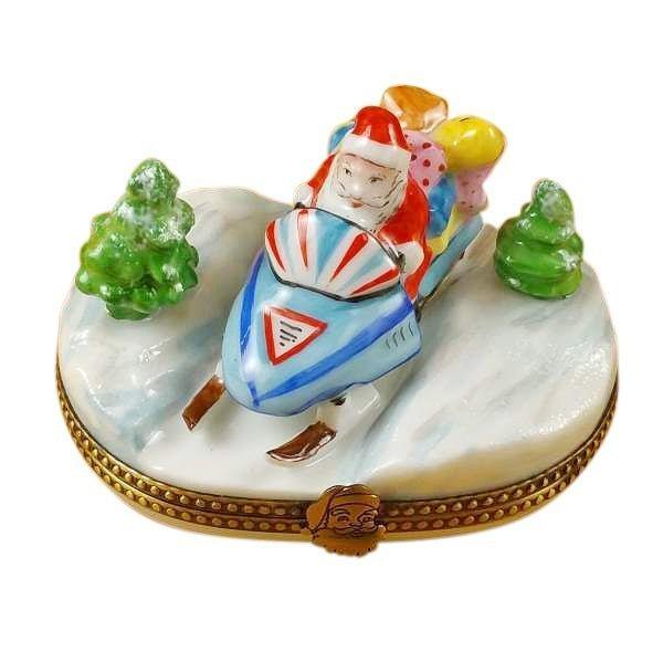 Santa on Snowmobile Porcelain Limoges Santa vehicle French Trinket Box