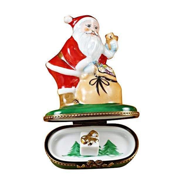 Santa with Gift Bag Porcelain Limoges Santa French Trinket Box