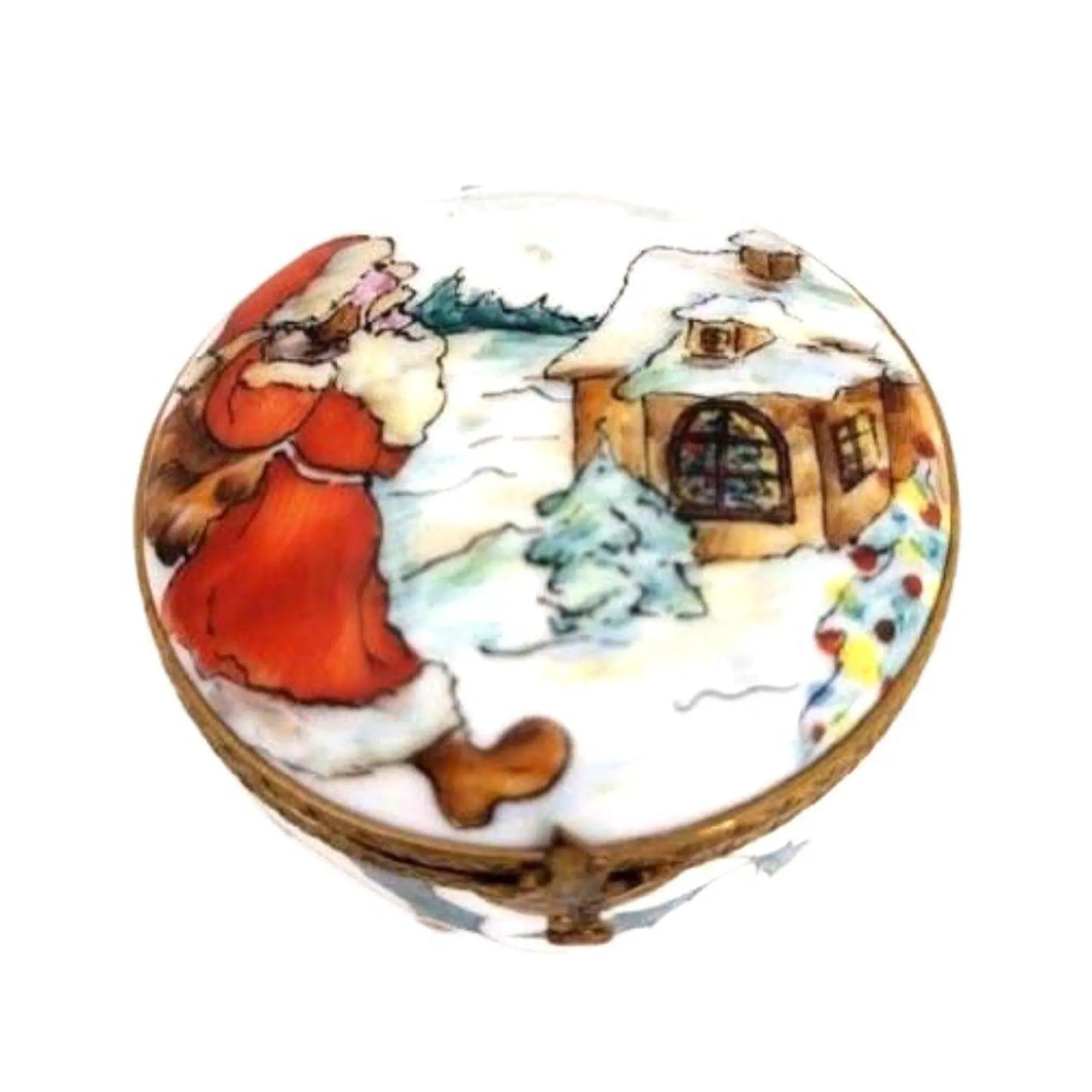 Santa's Joyful Gift Delivery Box Porcelain Limoges xmas theme christmas figurine LIMOGES BOXES santa French Trinket Box